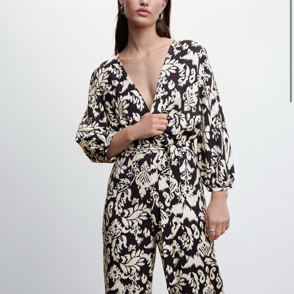 Mango NWT - Geometric Print Jumpsuit with Bow